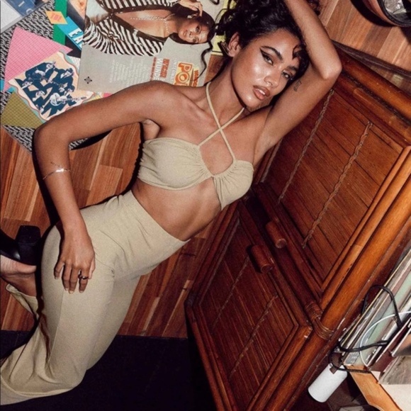 Princess Polly Beige Pants and Crop Top Set * New - Picture 1 of 12